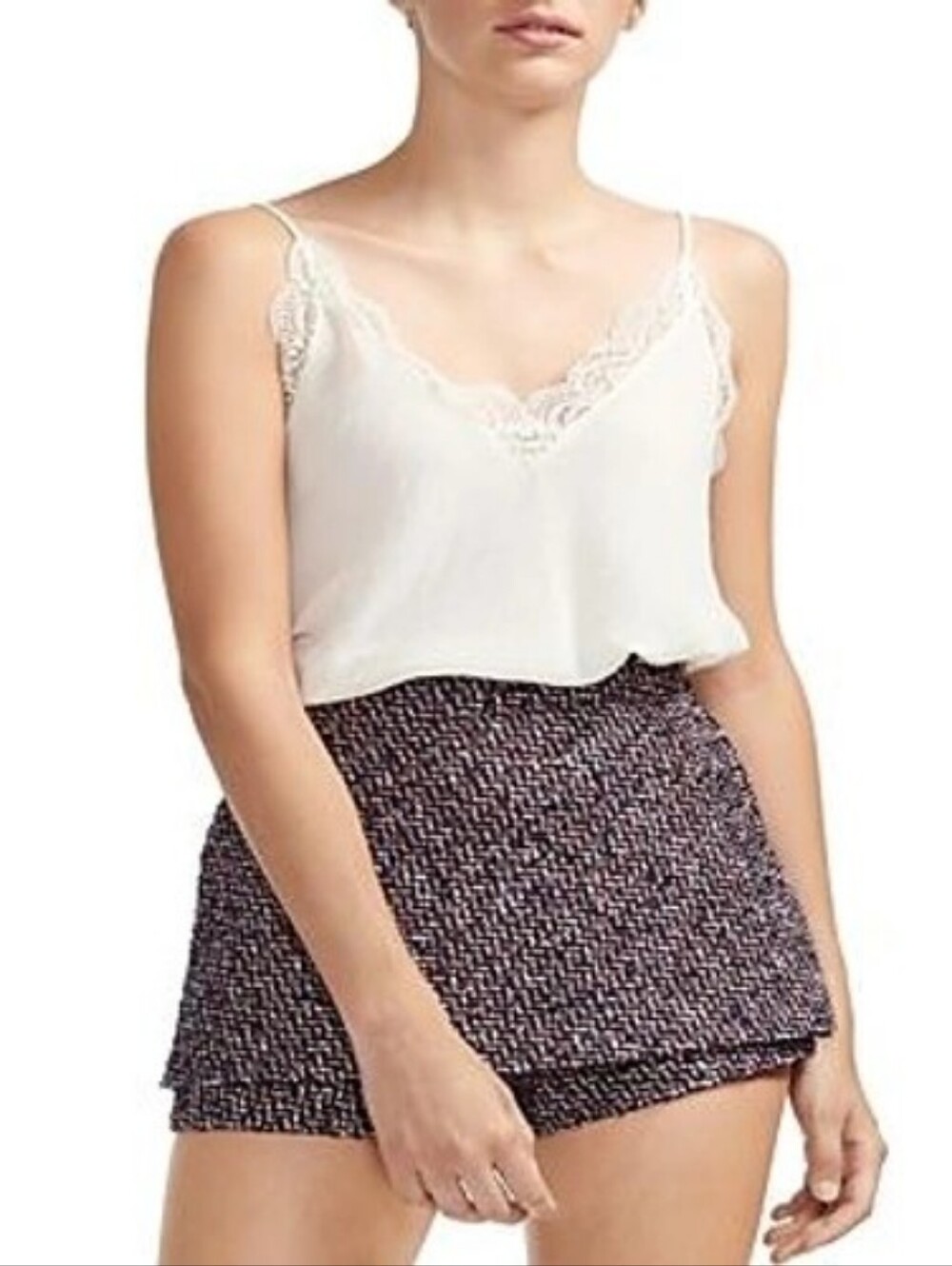 EUC- Maje Black ,Red & White Tweed Layered Skort Shorts ,Size Fr.34. Us.0